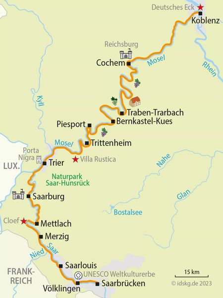 Saar-Moezel-Rijn-kaart-Saarbruecken-Koblenz