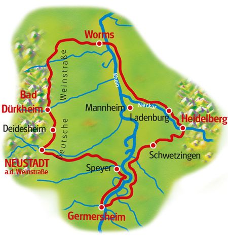 Map Speyer - Heidelberg - Worms