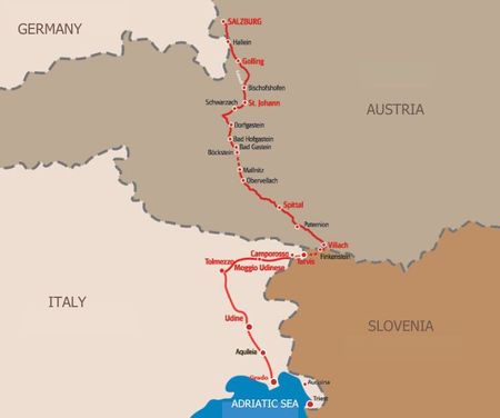 Salzburg to Grado Map