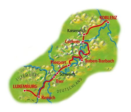 Map Moselle Cycle Path, Luxembourg - Coblenz