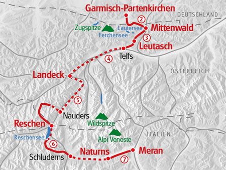 From Garmisch to Meran Hiking Map