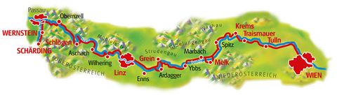 Map Danube Cycle Path Schärding - Vienna