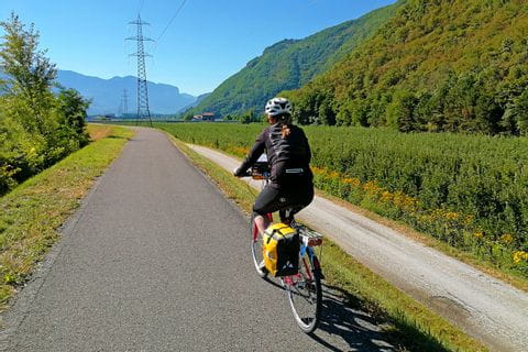 Cyclist along Adige Cycle Path