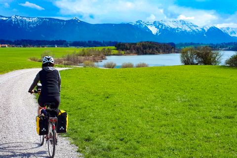 Biker on the cycle path to the lake Staffelsee