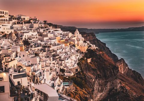 Santorini-Griekenland-zonsondergang