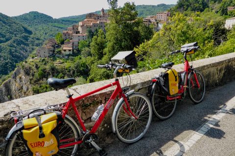 Bikes on side road of the Tuscan coast