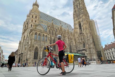 Cyclist at St. Stephen's Cathedral in Vienna
