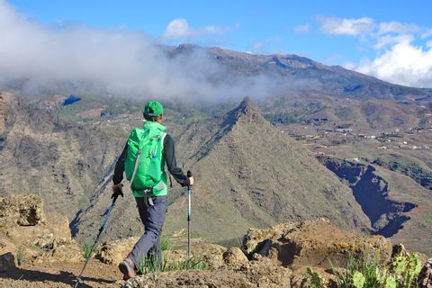 Hiker with mountain panorama in Tenerife