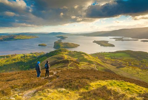Hikers with panoramic view on Loch Lomond