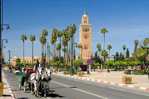 Stadsmuren-Marrakech-Koutoubia-moskee-Djemaa-el-Fna-plein-Marokko